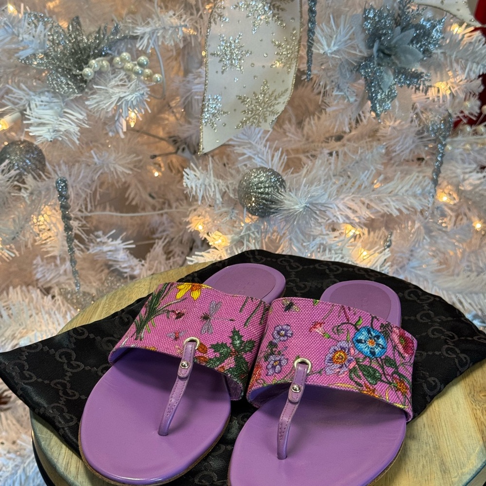 Gucci Purple and Pink Floral Sandals